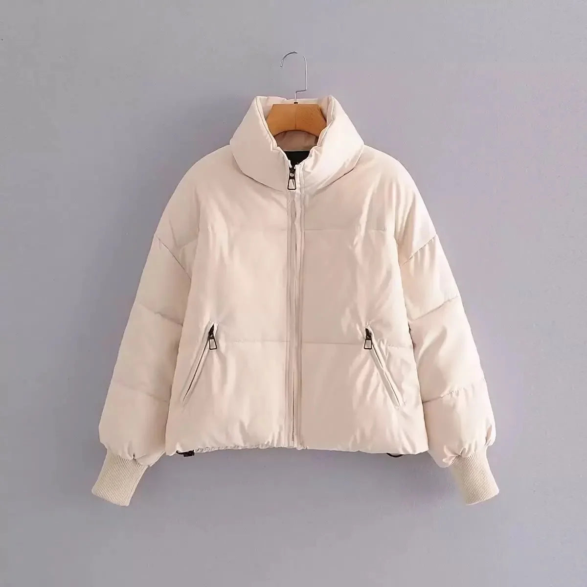 Women's Puffer Jacket | Cropped Oversized Ribbed Cuff