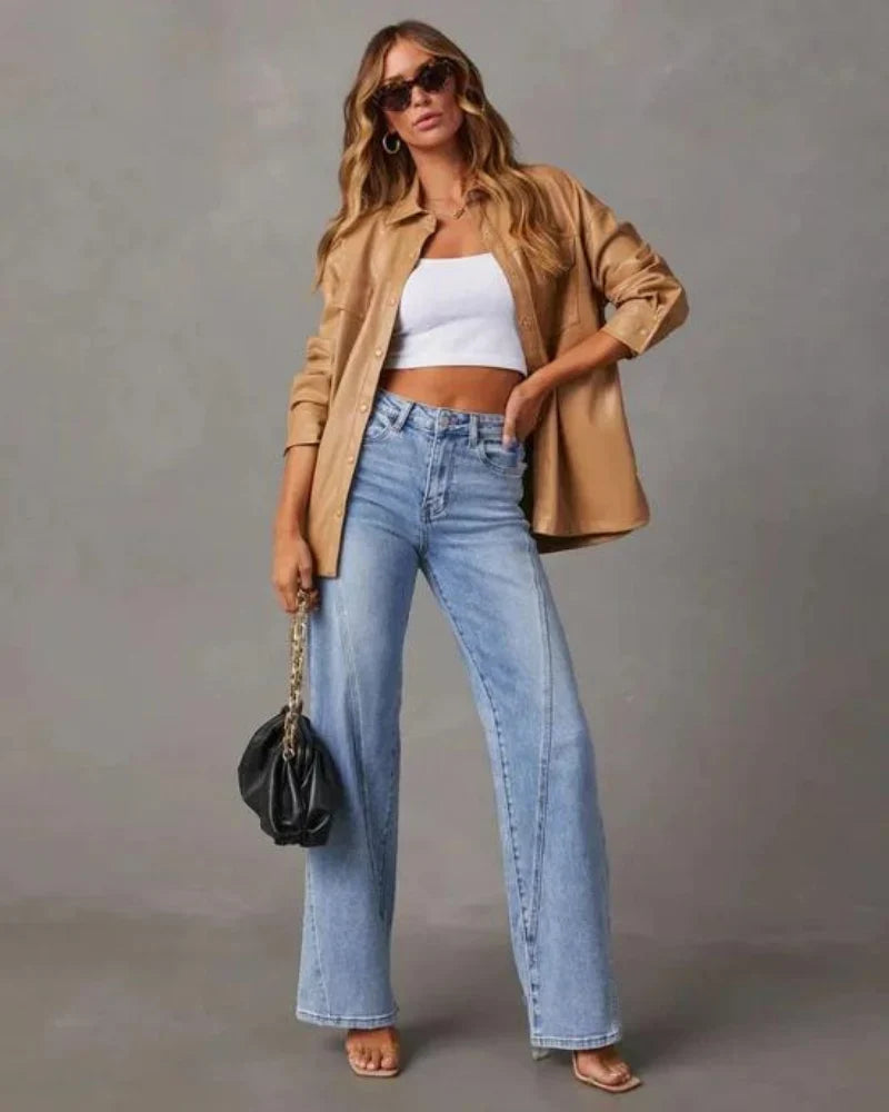 Straight Leg Jeans - High Waist Light Blue Denim Women's