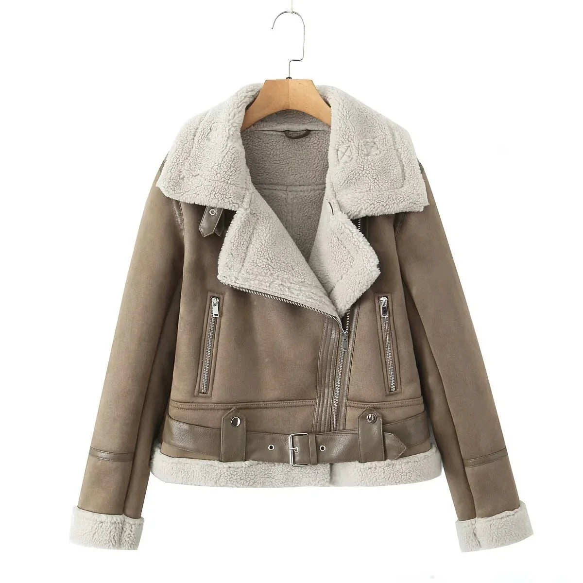 Women's Suede Jacket | Lined Aviator Belted Moto