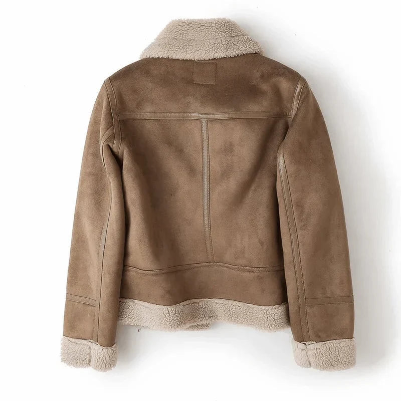 Women's Suede Jacket | Lined Aviator Belted Moto