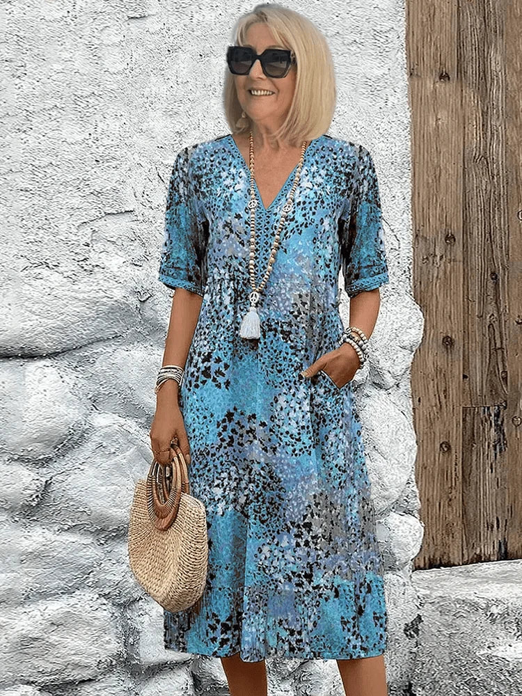 Midi Sundress - V Neck Tiered Ruffle Women's Boho Dress