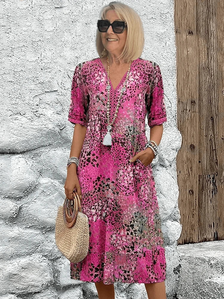 Midi Sundress - V Neck Tiered Ruffle Women's Boho Dress