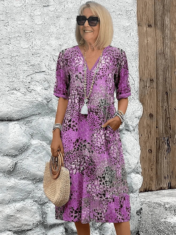 Midi Sundress - V Neck Tiered Ruffle Women's Boho Dress