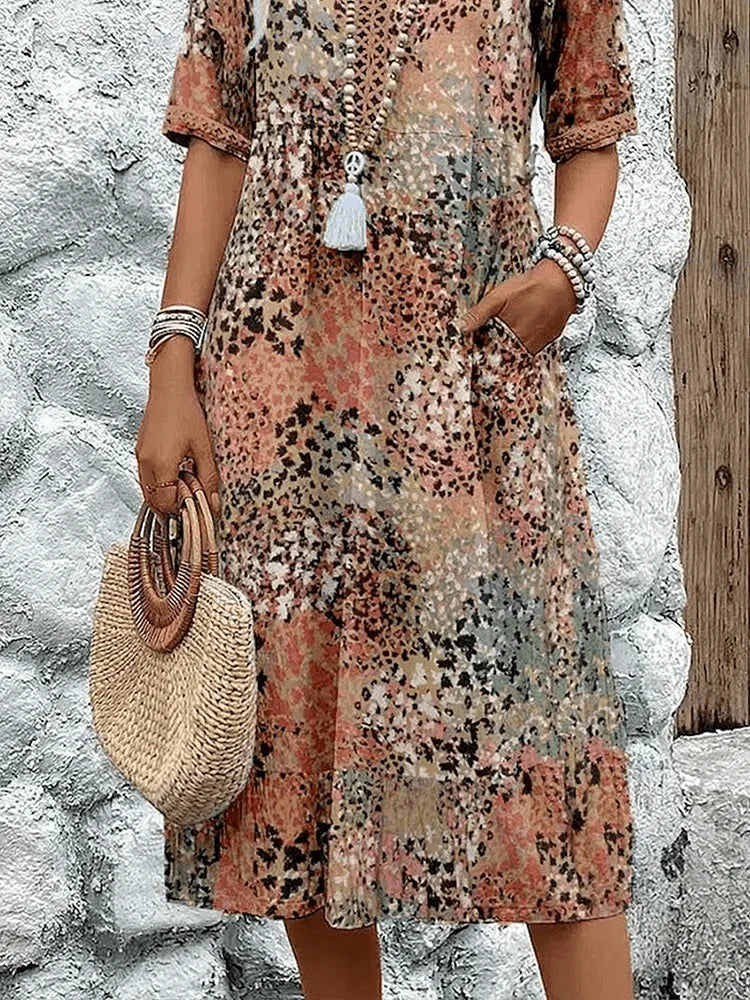 Midi Sundress - V Neck Tiered Ruffle Women's Boho Dress