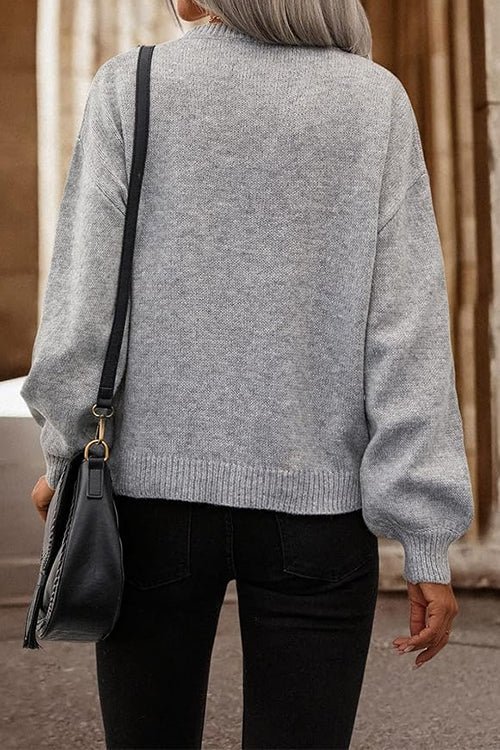 Women's Sweater | Crewneck Drop Shoulder Rhinestone Gray