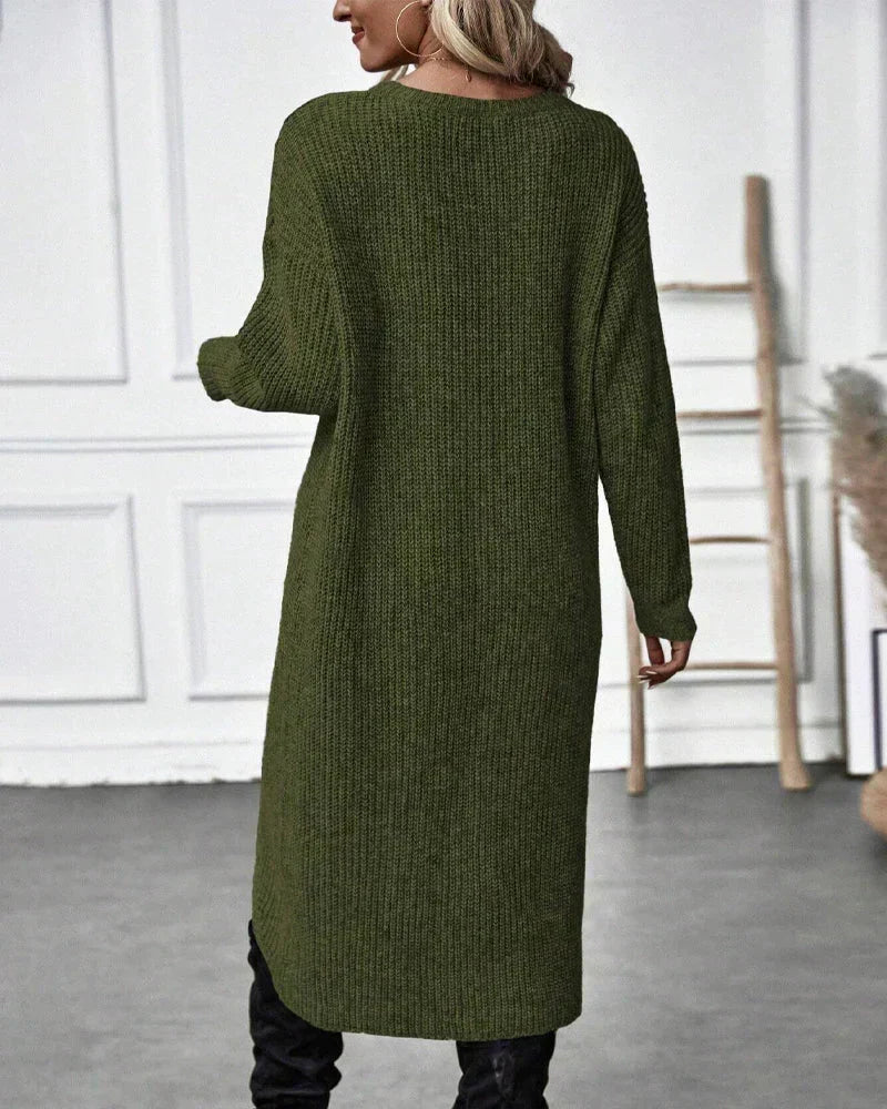 Cozy Sweater Dress for Women with Crew Neck Long Sleeve Ribbed Knit Wrap Hem Style
