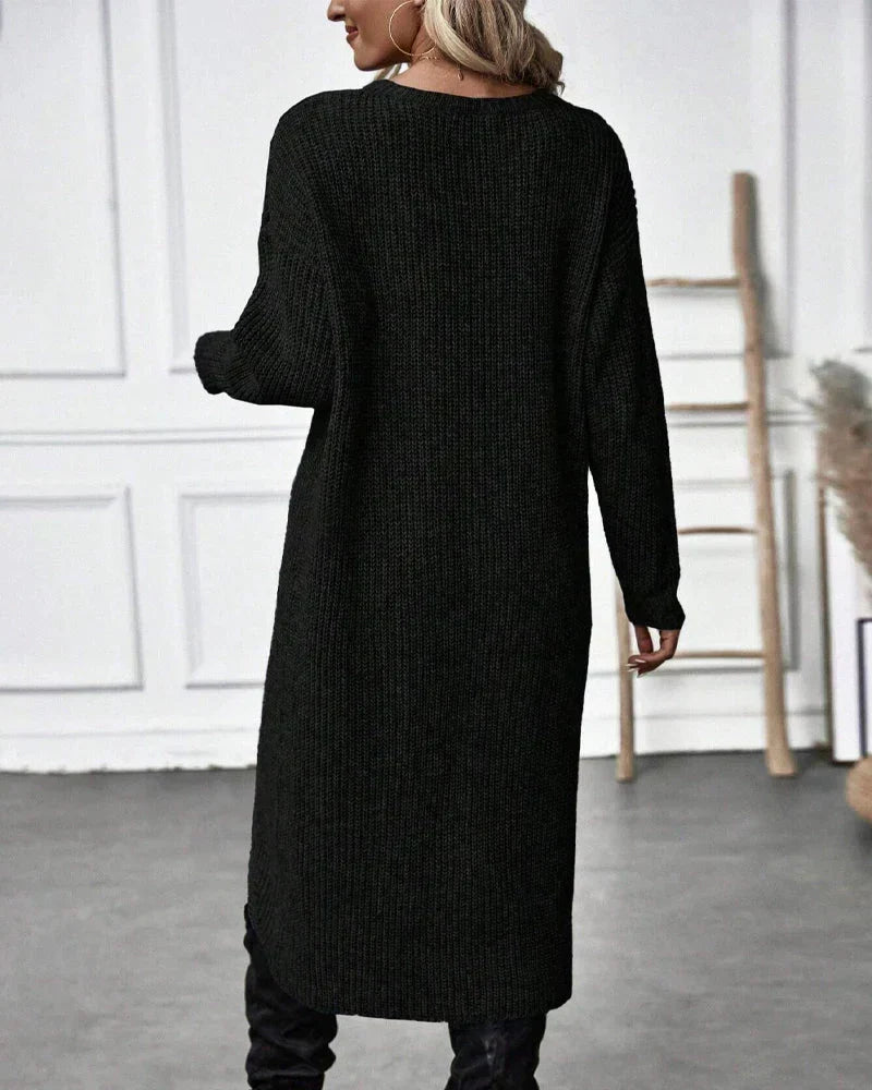 Cozy Sweater Dress for Women with Crew Neck Long Sleeve Ribbed Knit Wrap Hem Style
