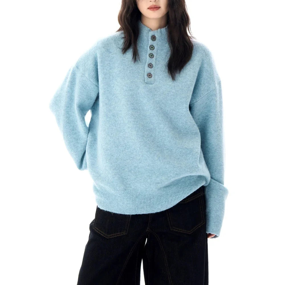 Women's Sweater | Mock Neck Henley Button Front