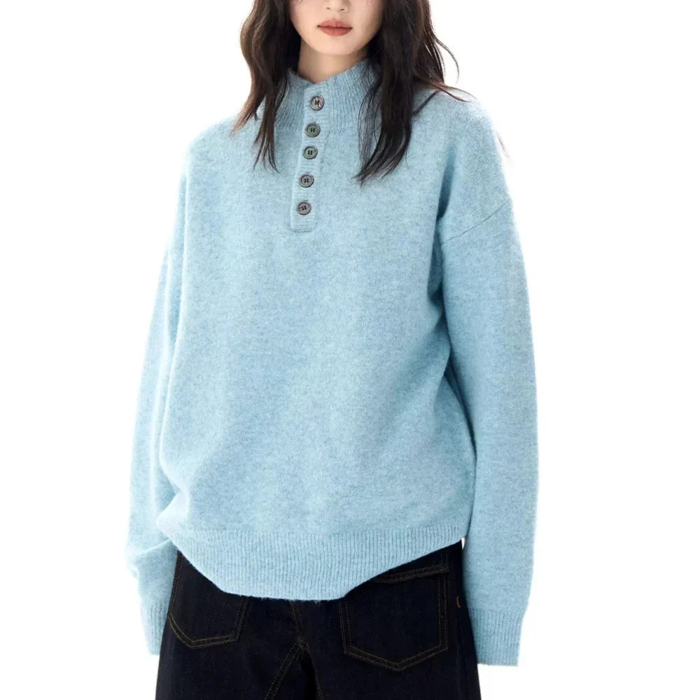 Women's Sweater | Mock Neck Henley Button Front