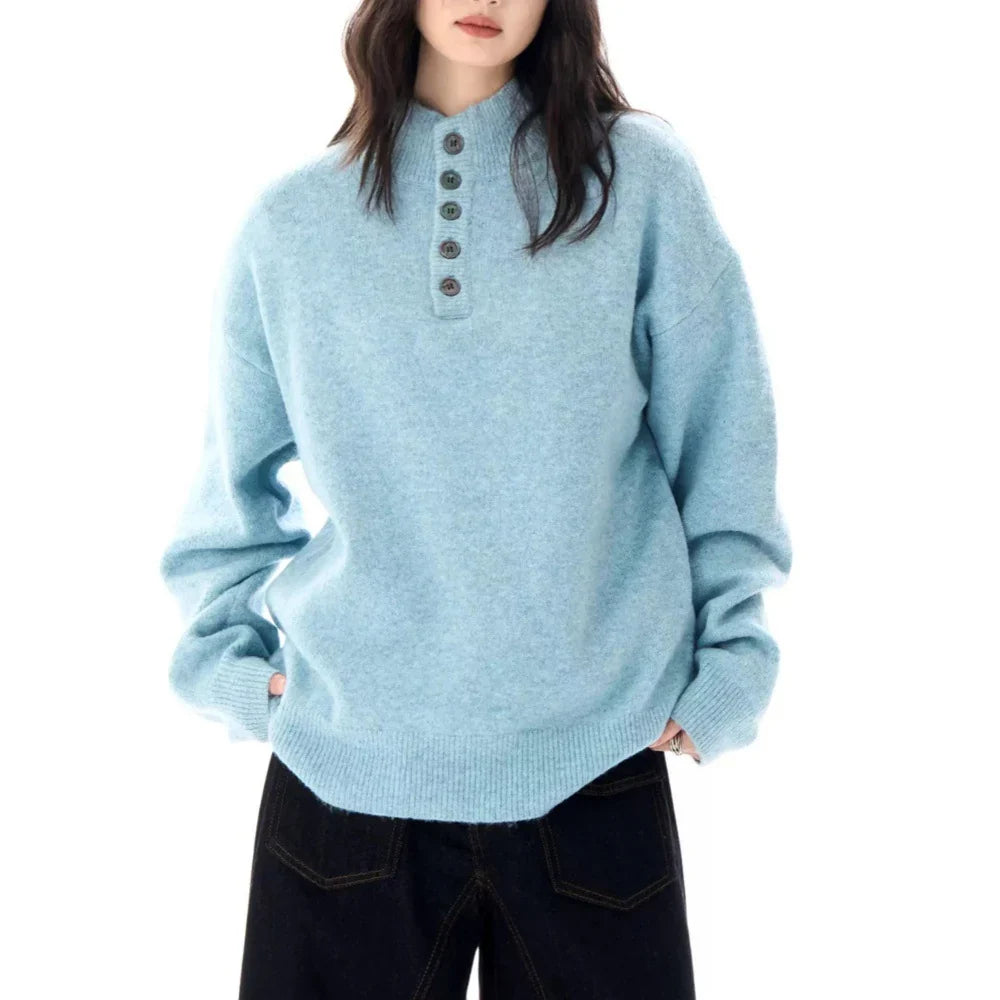 Women's Sweater | Mock Neck Henley Button Front