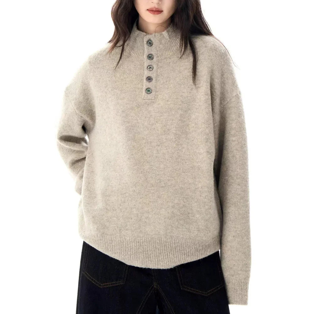 Women's Sweater | Mock Neck Henley Button Front