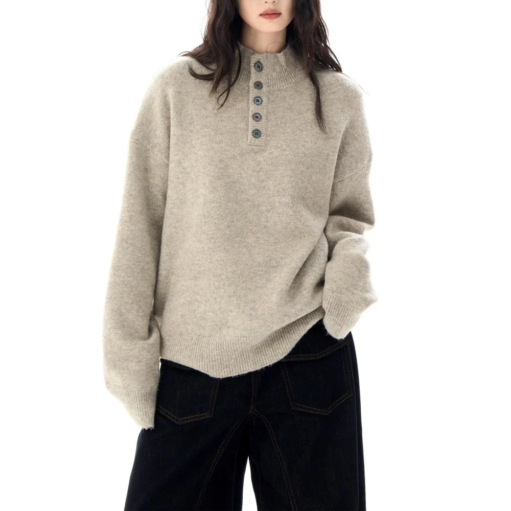Women's Sweater | Mock Neck Henley Button Front