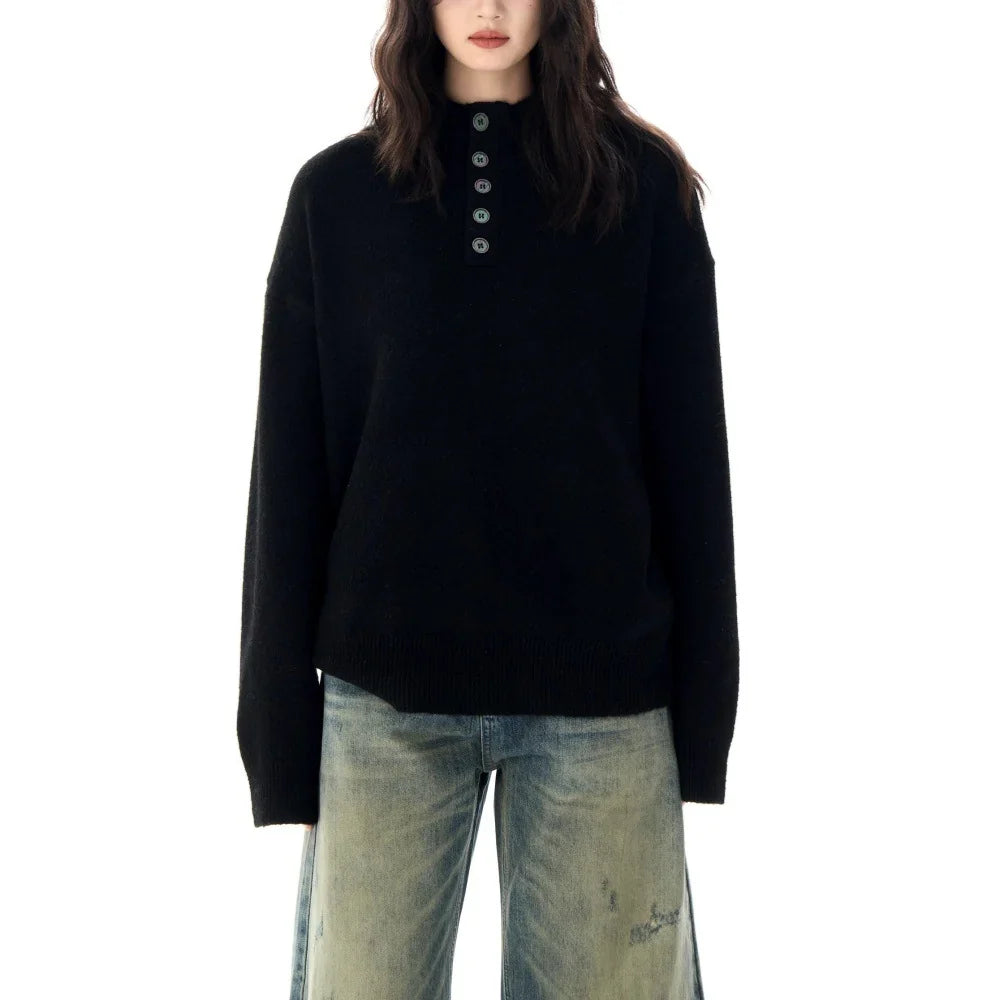 Women's Sweater | Mock Neck Henley Button Front