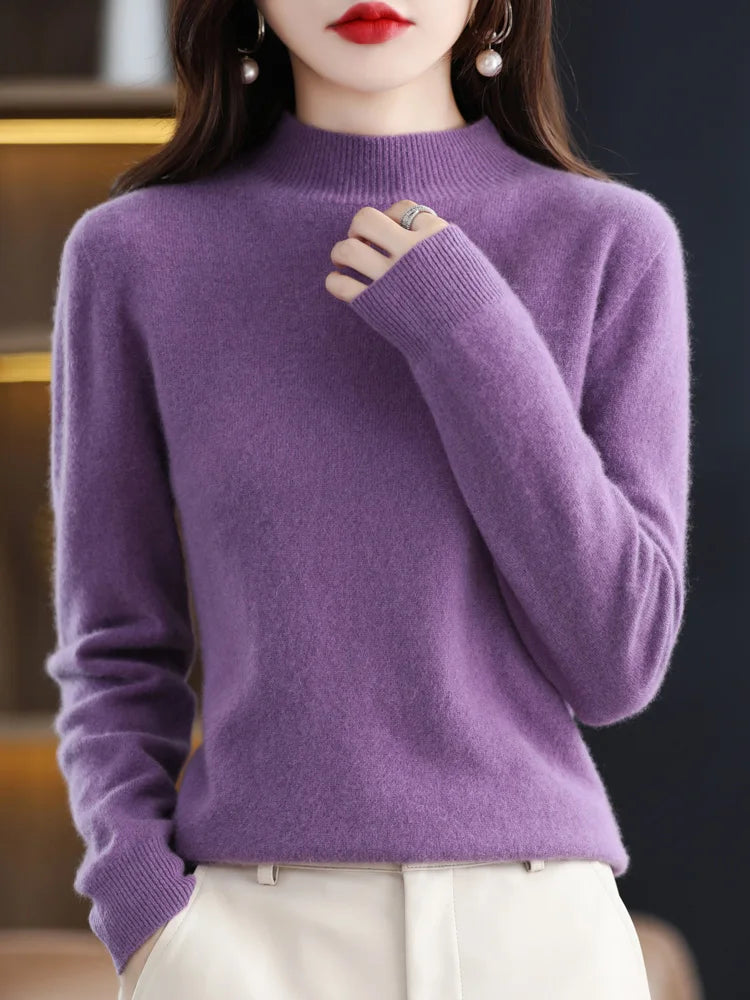 Women's Sweater | Mock Neck Knit Warm Long Sleeve