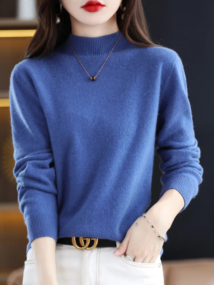 Women's Sweater | Mock Neck Knit Warm Long Sleeve