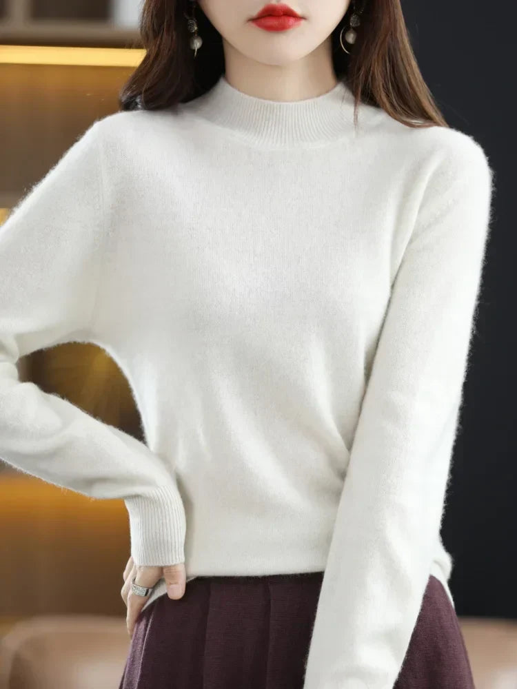 Women's Sweater | Mock Neck Knit Warm Long Sleeve