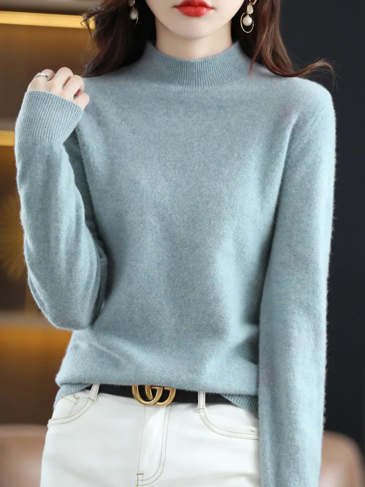Women's Sweater | Mock Neck Knit Warm Long Sleeve
