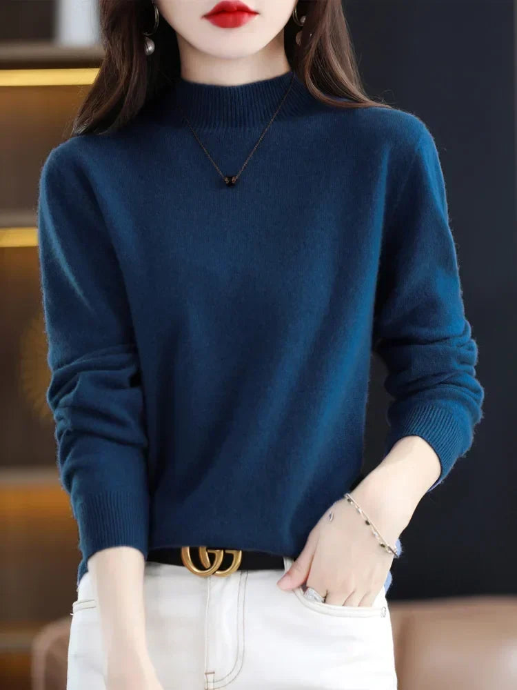 Women's Sweater | Mock Neck Knit Warm Long Sleeve