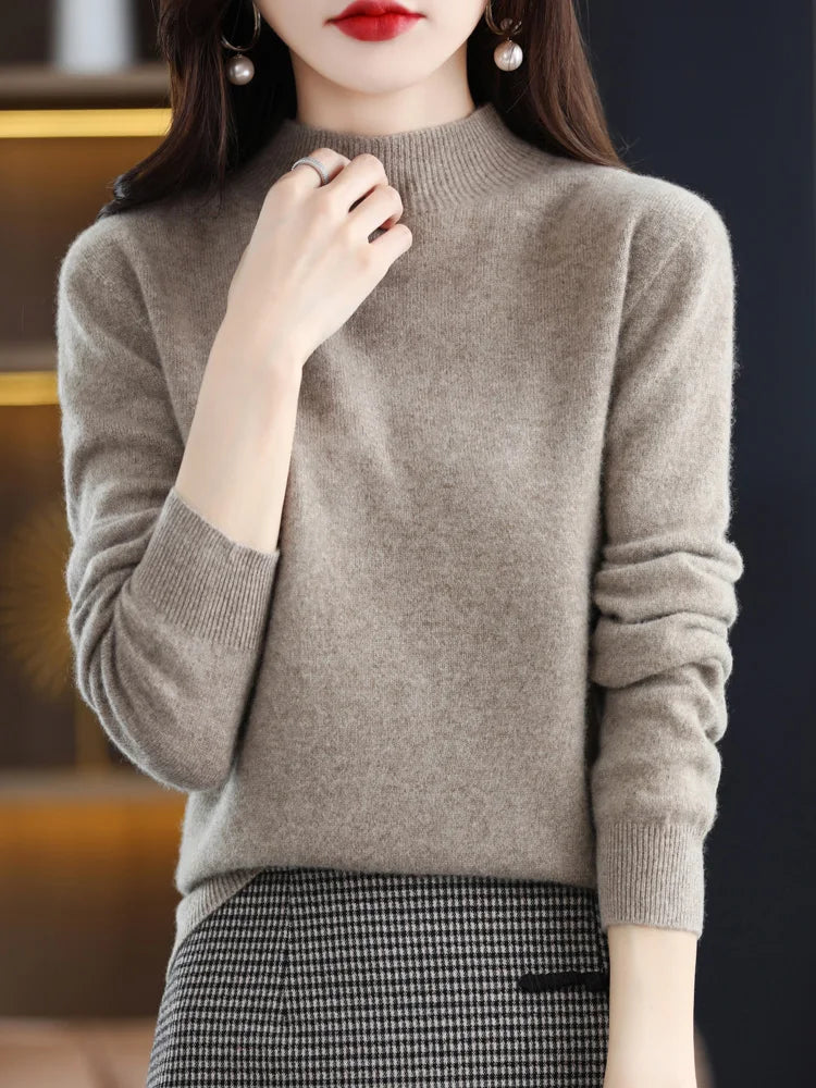 Women's Sweater | Mock Neck Knit Warm Long Sleeve
