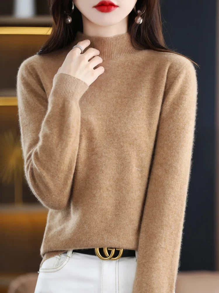 Women's Sweater | Mock Neck Knit Warm Long Sleeve