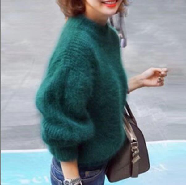 Mock Neck Sweater - Balloon Sleeve Soft Knit Women's Sweater