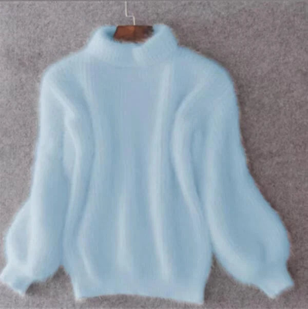 Mock Neck Sweater - Balloon Sleeve Soft Knit Women's Sweater