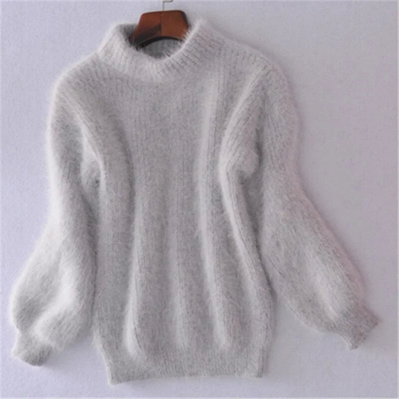 Mock Neck Sweater - Balloon Sleeve Soft Knit Women's Sweater