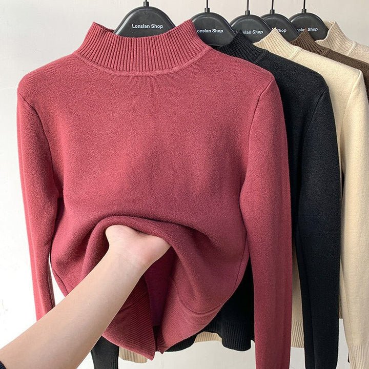 Fleece Lined Turtleneck Sweater - Long Sleeve Women's Knit