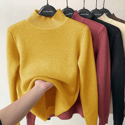 Fleece Lined Turtleneck Sweater - Long Sleeve Women's Knit