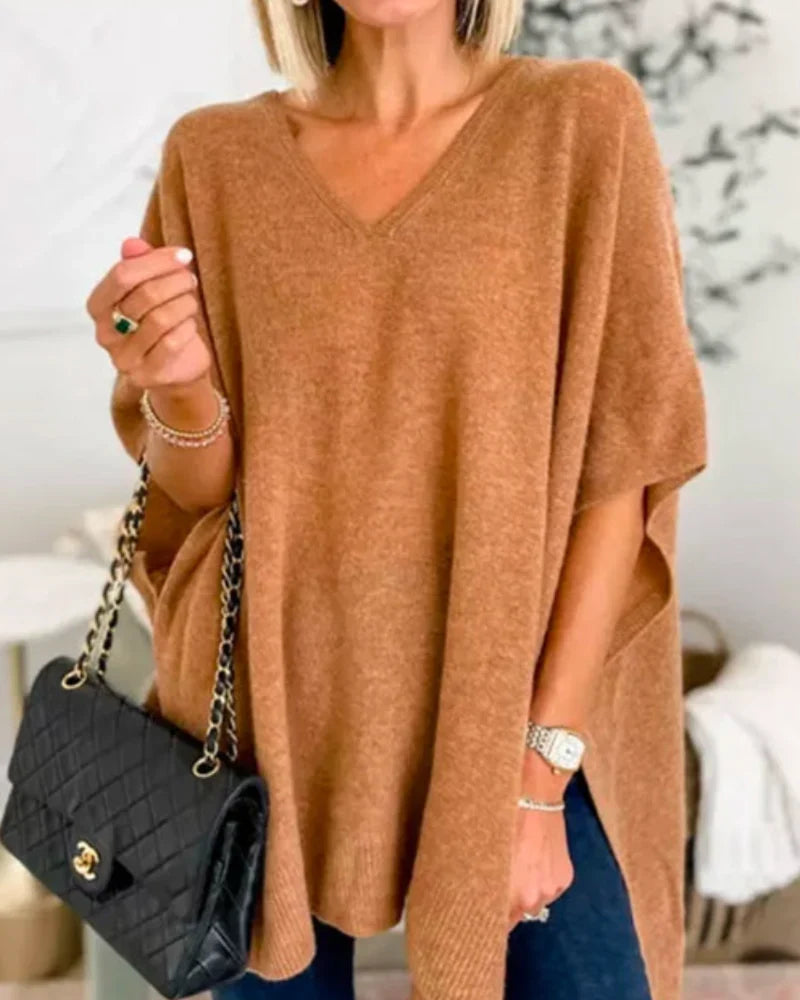 Women's Sweater | V-Neck Knit Poncho Oversized