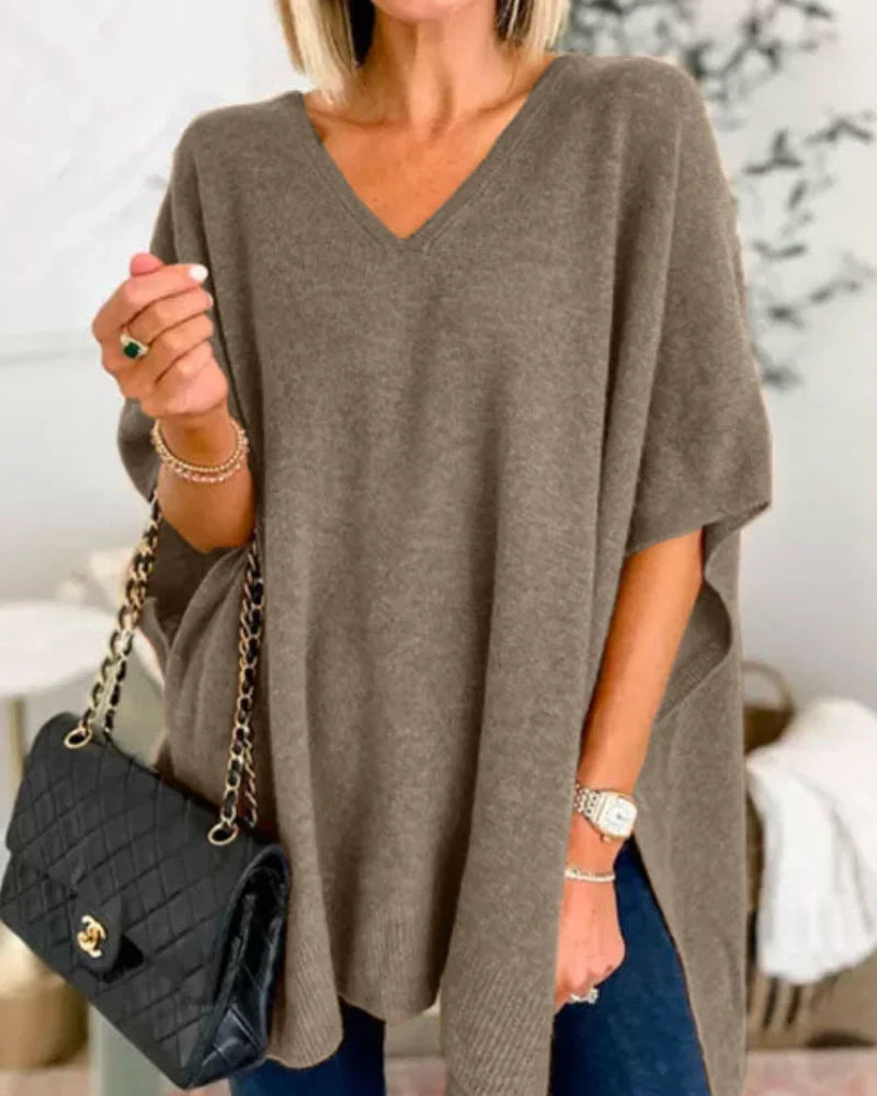 Women's Sweater | V-Neck Knit Poncho Oversized