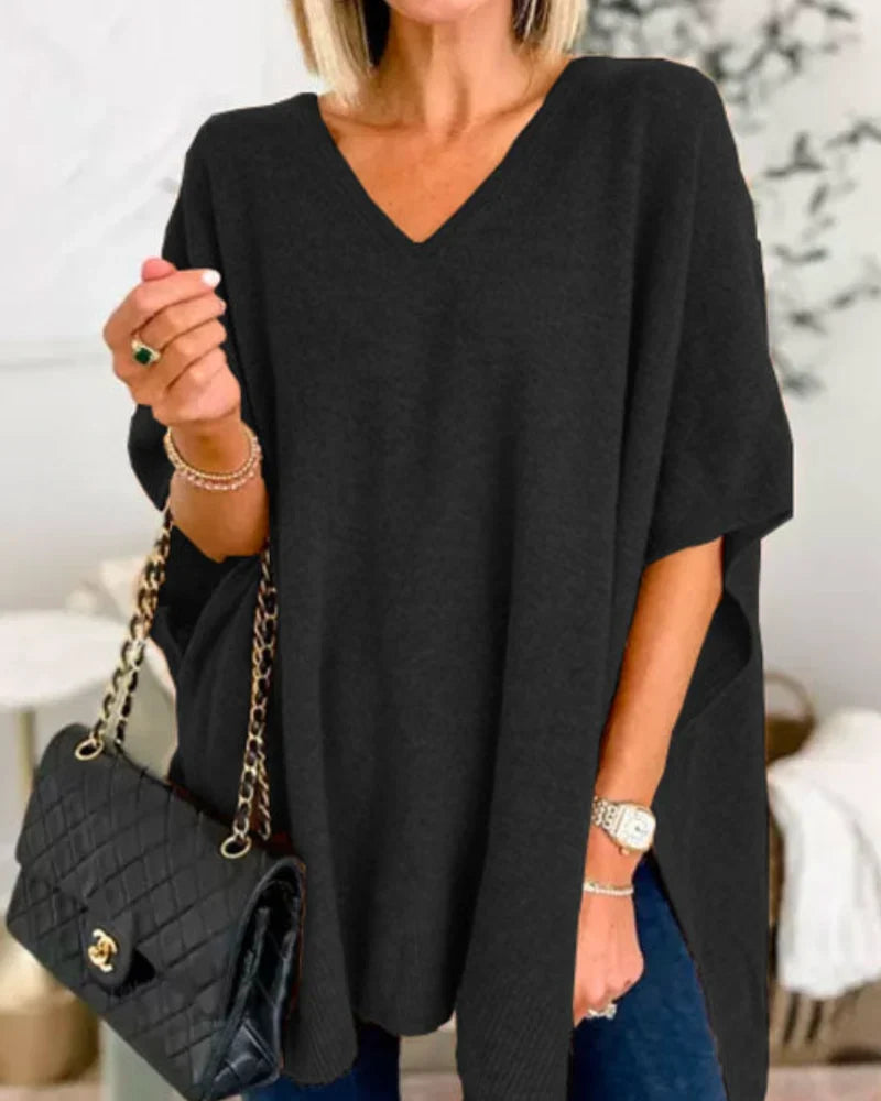 Women's Sweater | V-Neck Knit Poncho Oversized