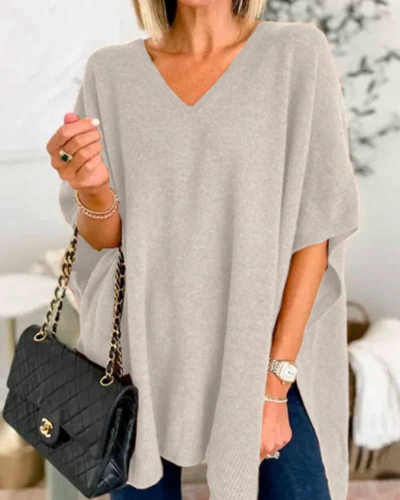 Women's Sweater | V-Neck Knit Poncho Oversized