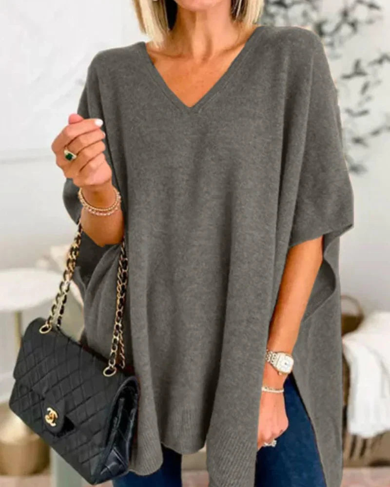 Women's Sweater | V-Neck Knit Poncho Oversized