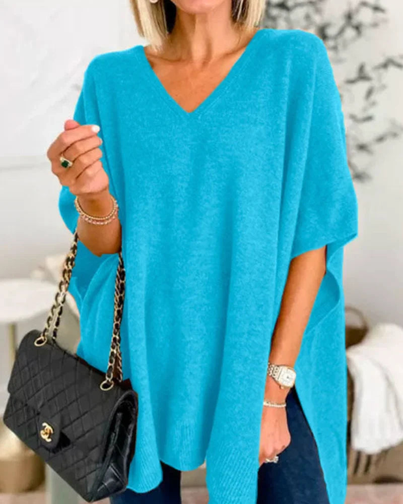 Women's Sweater | V-Neck Knit Poncho Oversized