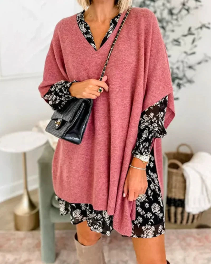 Women's Sweater | V-Neck Knit Poncho Oversized