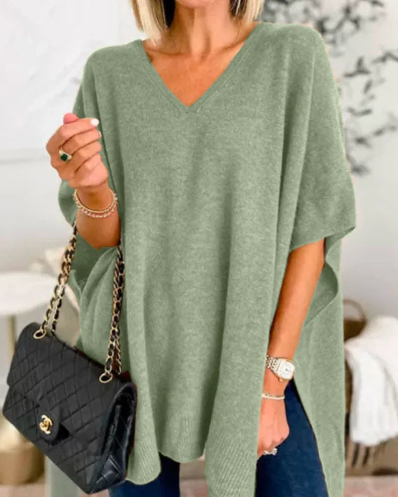 Women's Sweater | V-Neck Knit Poncho Oversized