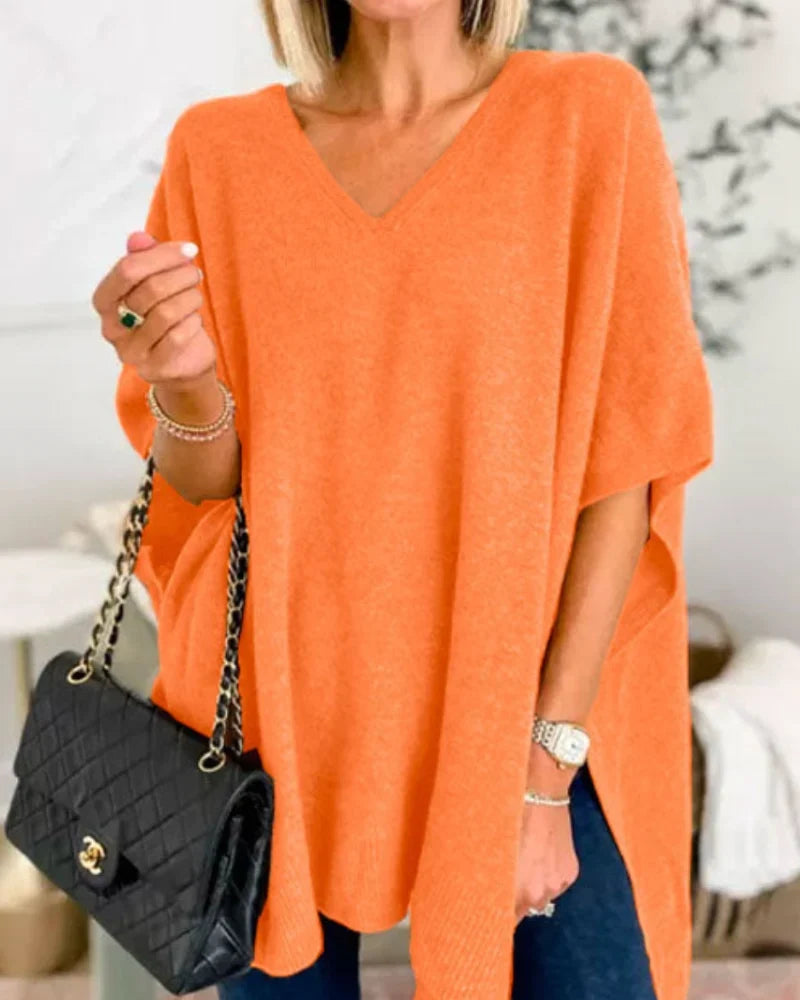 Women's Sweater | V-Neck Knit Poncho Oversized