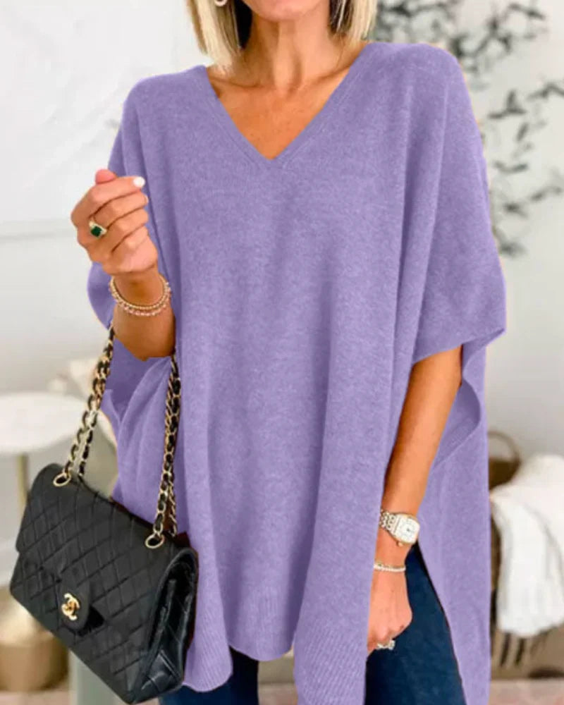 Women's Sweater | V-Neck Knit Poncho Oversized