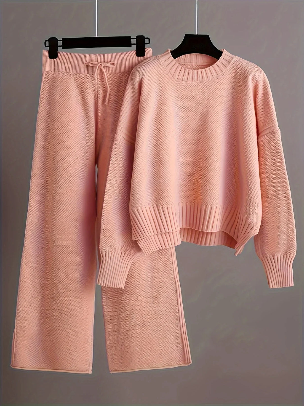 Knit Sweatpants Set - Pullover Wide Leg Women's 2 Piece