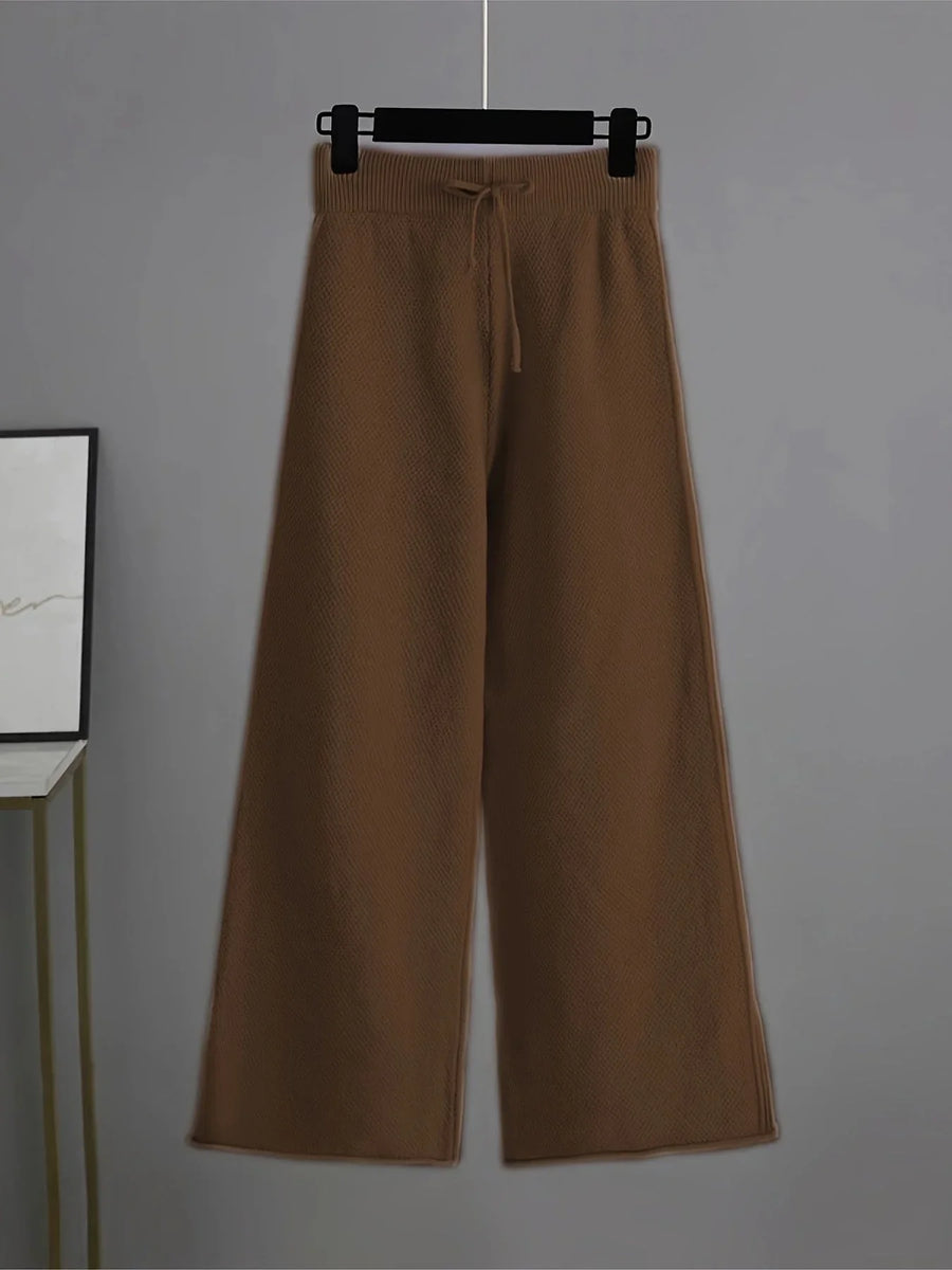 Knit Sweatpants Set - Pullover Wide Leg Women's 2 Piece