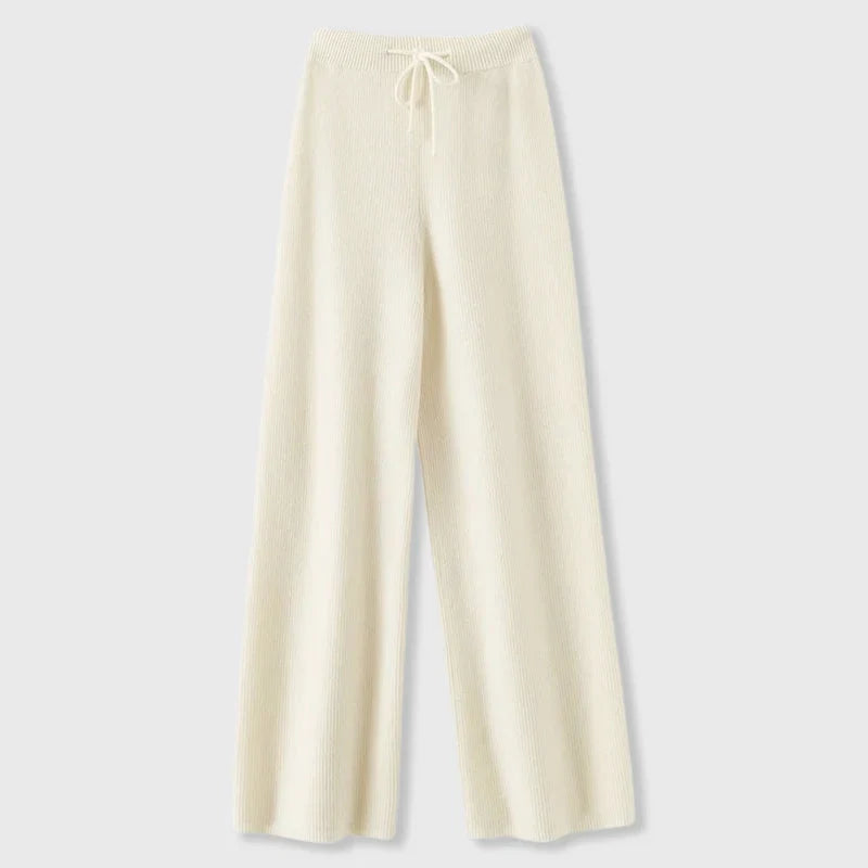 Women's Trousers | Ribbed Knit Wide-Leg Drawstring