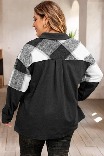 Women's Winter Jacket | Plaid Corduroy Button Front
