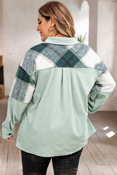 Women's Winter Jacket | Plaid Corduroy Button Front