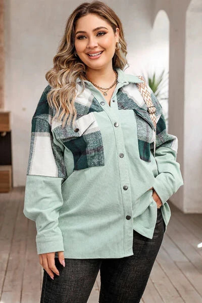 Women's Winter Jacket | Plaid Corduroy Button Front