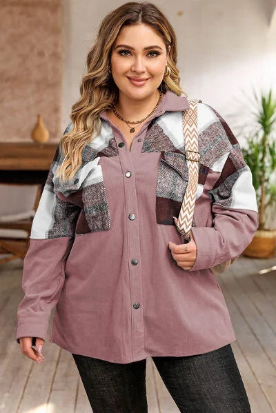 Women's Winter Jacket | Plaid Corduroy Button Front