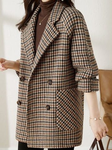 Women's Wool-Effect Coat | Houndstooth Double-Breasted Blazer