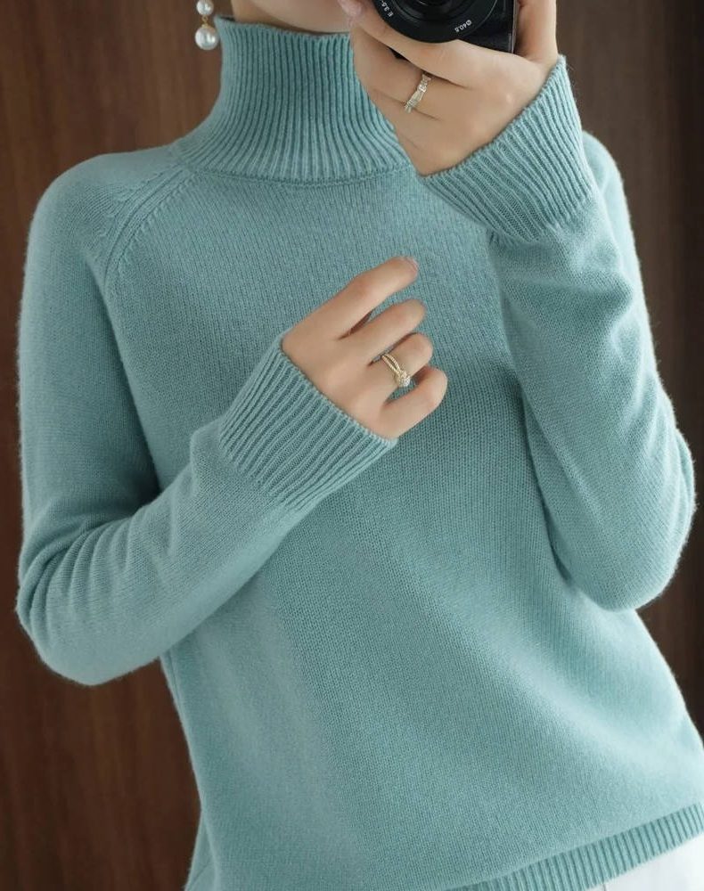 Fitted Roll Neck Sweater - Ribbed Knit Women's Sweater