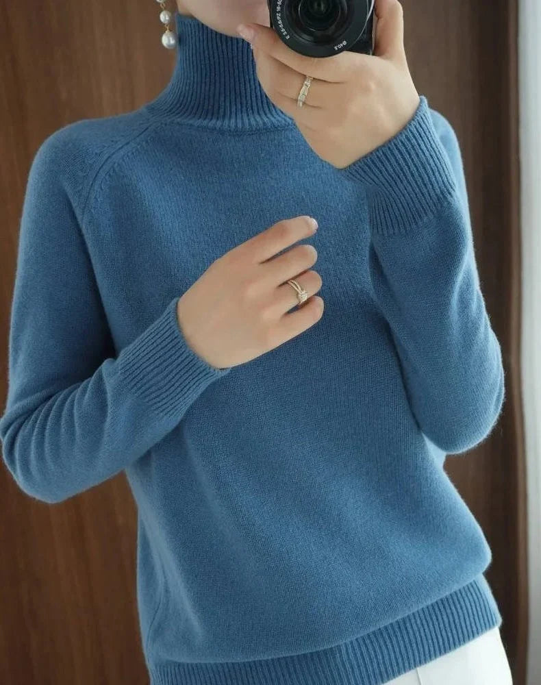 Fitted Roll Neck Sweater - Ribbed Knit Women's Sweater