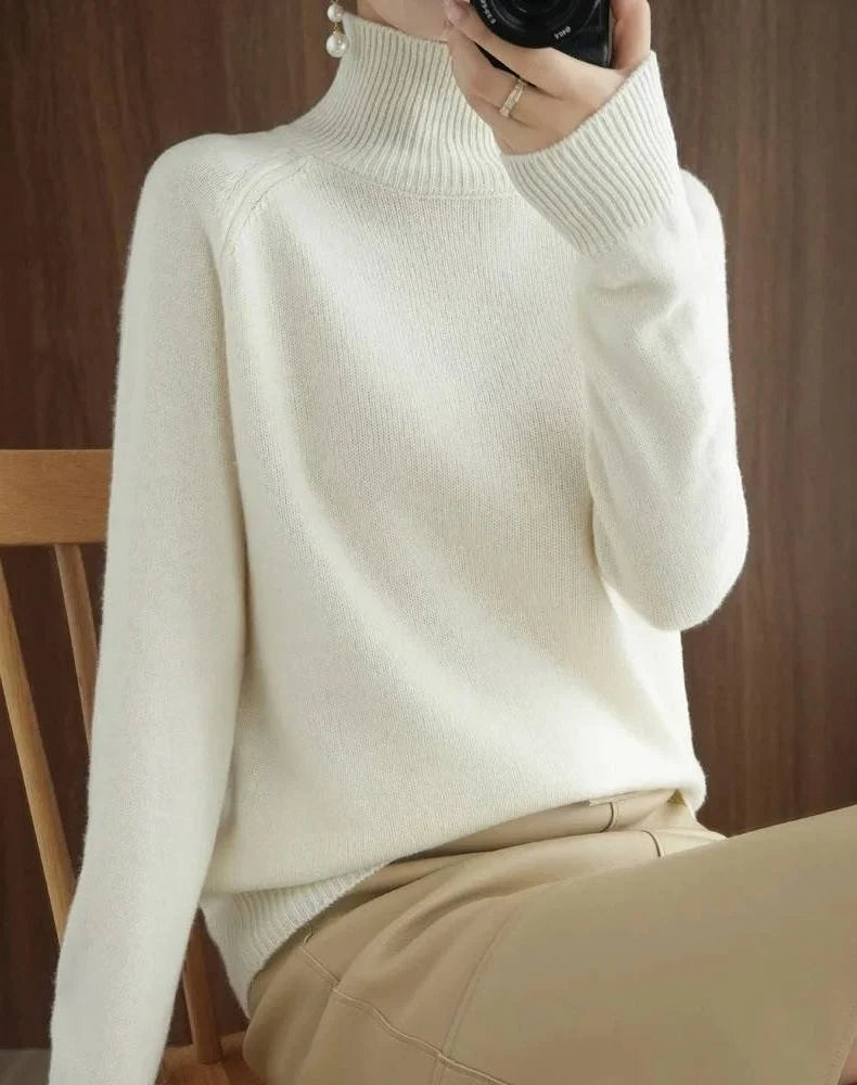 Fitted Roll Neck Sweater - Ribbed Knit Women's Sweater